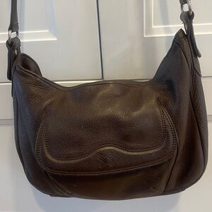 STONE MOUNTAIN slouchy Brown Leather pebbled Shoulder Bag with adjustable strap